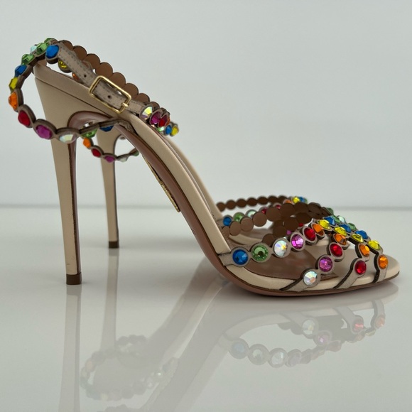 AQUAZZURA RAINBOW TEQUILA CRYSTAL SANDALS SIZE IT 37.5 / US 37.5 - Picture 7 of 17